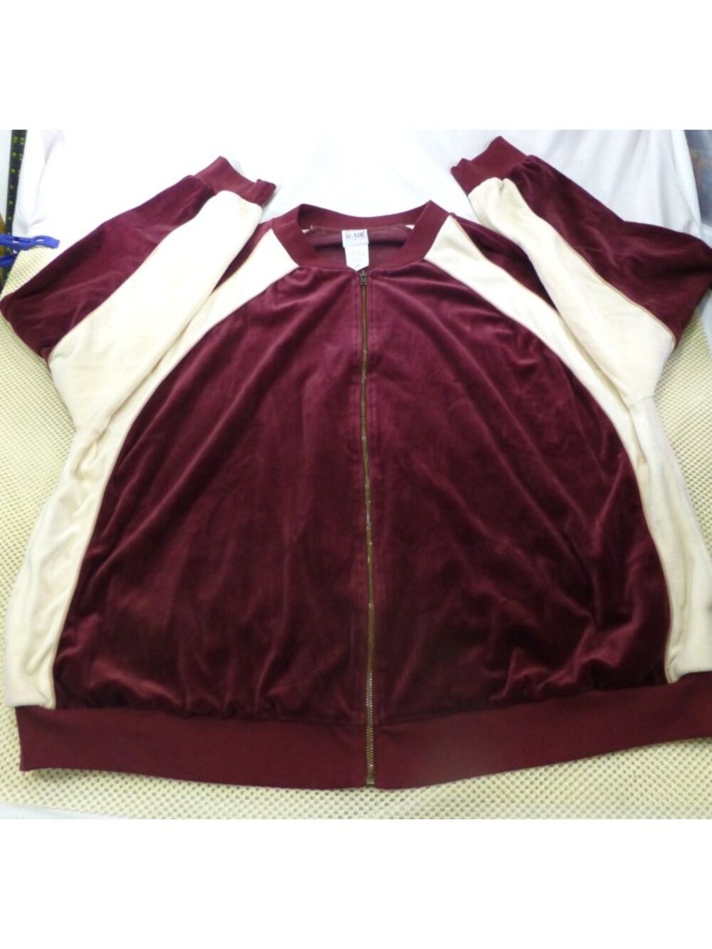 VTG John Blair Velour 2PC Tracksuit Men's Dark Red Cream Jacket Pants Hip Hop 4X